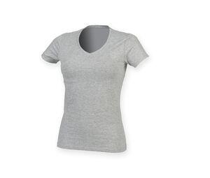 SF Women SK122 - Tee-shirt stretch col V femme Heather Grey