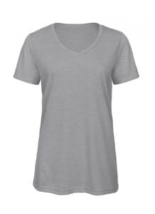 B&C BC058 - Tee-shirt col V femme Tri-blend Heather Light Grey