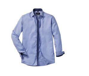 RUSSELL RU964M - MEN'S LONG SLEEVE TAILORED CONTRAST HERRINGBONE SHIRT Light Blue / Mid Blue / Bright Navy