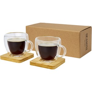 Seasons 113314 - Tasse Manti 2 pièces en verre à double paroi de 100 ml avec sous-verre en bambou 