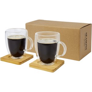 Seasons 113316 - Tasse 2 pièces Manti de 350 ml à double paroi en verre avec sous-verre en bambou 